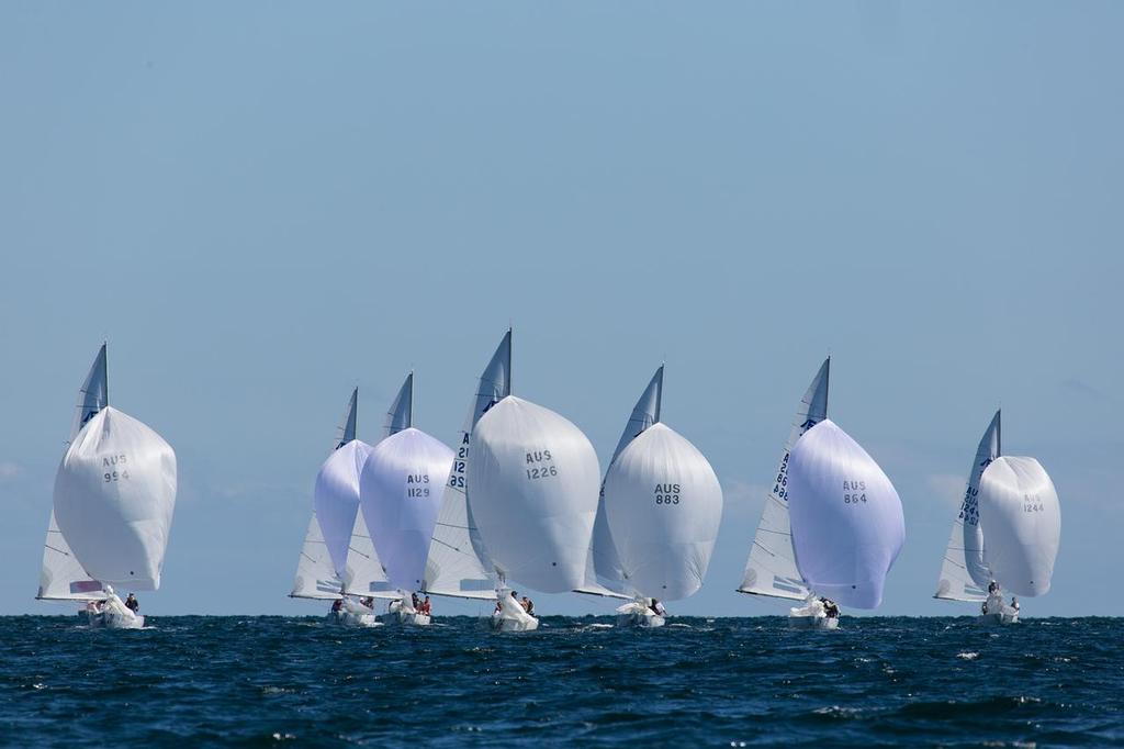 Race Seven with seven of the fleet under seven white kites… - 2015 Etchells Australian Championship © Kylie Wilson Positive Image - copyright http://www.positiveimage.com.au/etchells