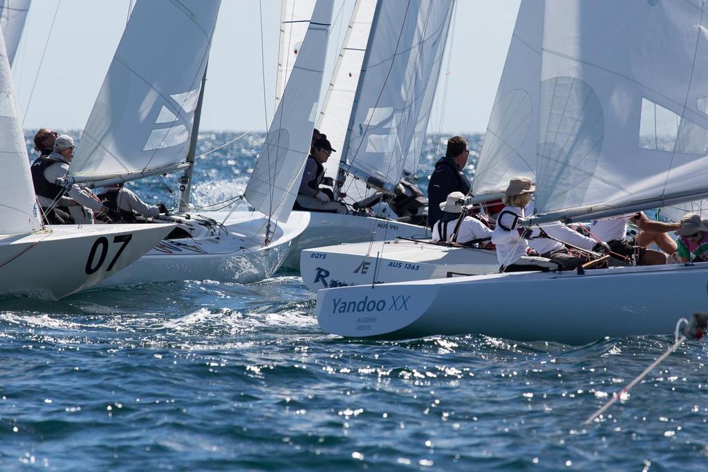 Tight racing with the 7P’s, Tango, YandooXX, Rapscallion and The Boat. - 2015 Etchells Australian Championship © Kylie Wilson Positive Image - copyright http://www.positiveimage.com.au/etchells