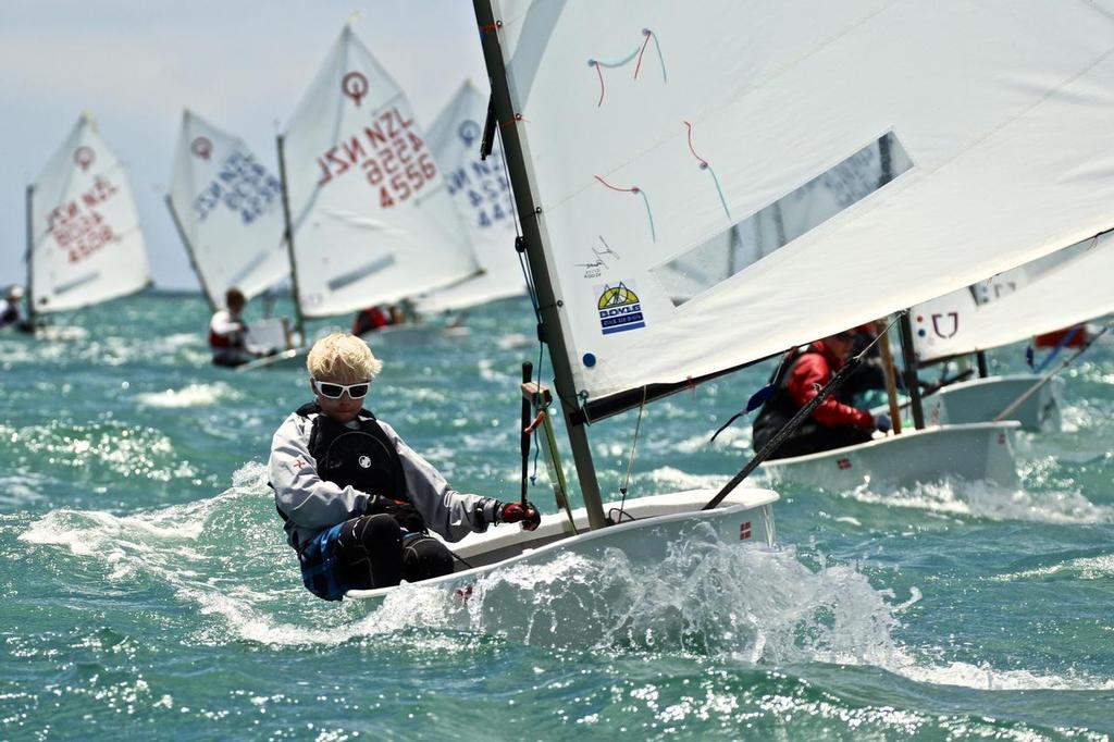 Oliver Cowley - Gold fleet - 2nd overall with a Doyle Cross Cut - Auckland Optimist Championships - photo © Richard Gladwell www.photosport.co.nz