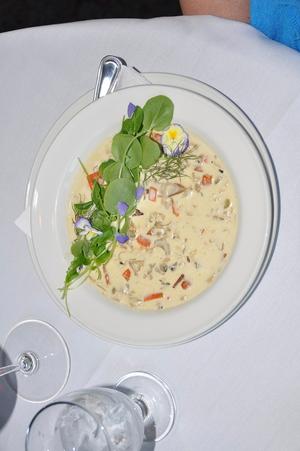 Edible flowers from the Gananoque Inn gardens decorated many dishes in the hotel’s Watermark Restaurant. photo copyright Canadian Yachting Magazine http://www.cymagazine.ca taken at  and featuring the  class