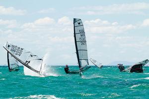 Taking advantage of the mishap of the fleet - 2015 International Moth World Championship photo copyright Teri Dodds http://www.teridodds.com taken at  and featuring the  class