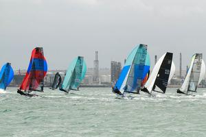 Heading downwind from the wing mark - International 14 World Championships 2015 photo copyright Teri Dodds http://www.teridodds.com taken at  and featuring the  class