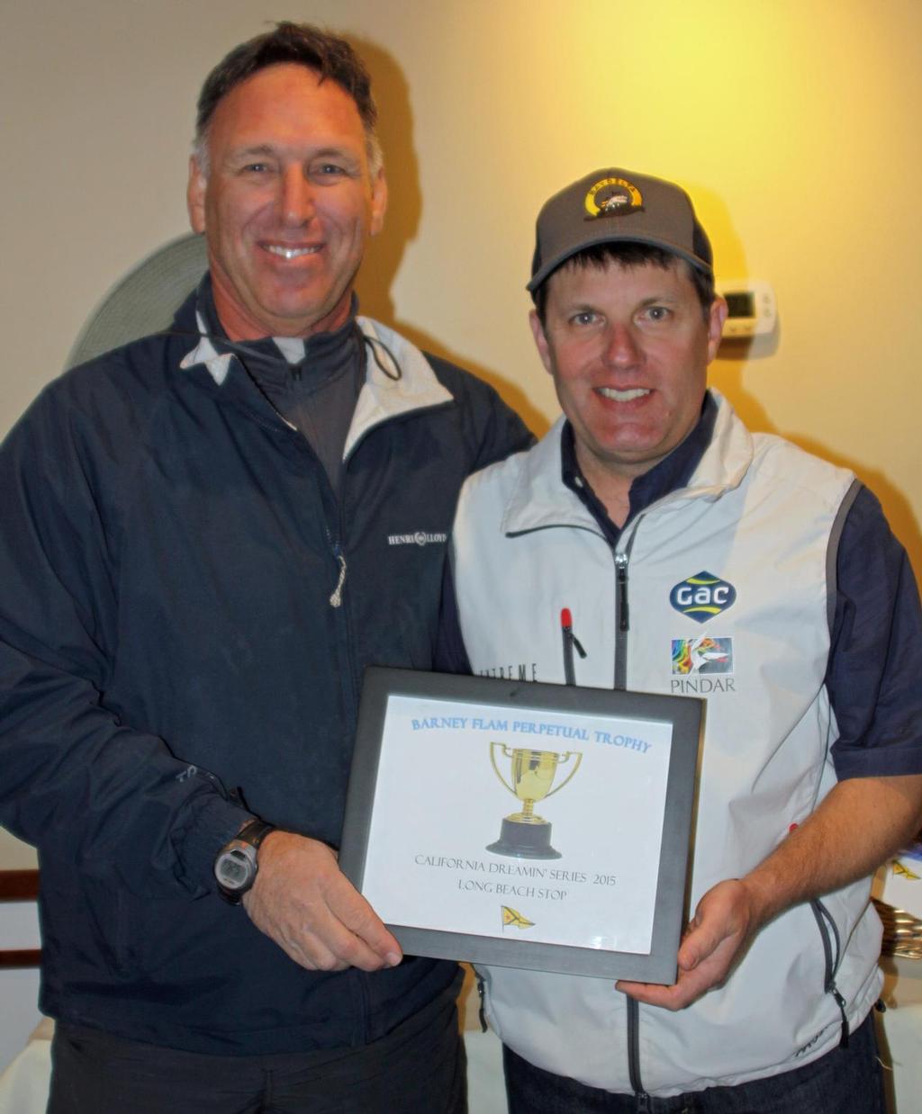 Shawn Bennett (right) is awarded the newly created Barney Flam Perpetual Trophy by Steve Flam for winning the 2015 California Dreamin’ Series - Long Beach Stop  © Rick Roberts 
