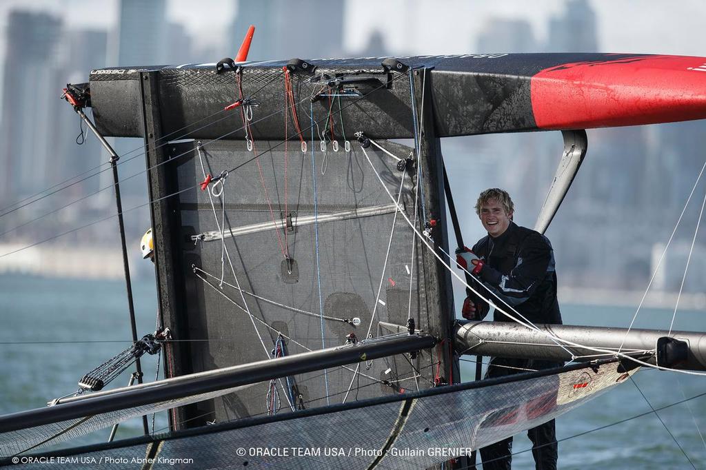 Oracle Team USA, San Francisco Bay, Practice Sailing, Flying Phantom One Design, Kyle Langford © Oracle Team USA media