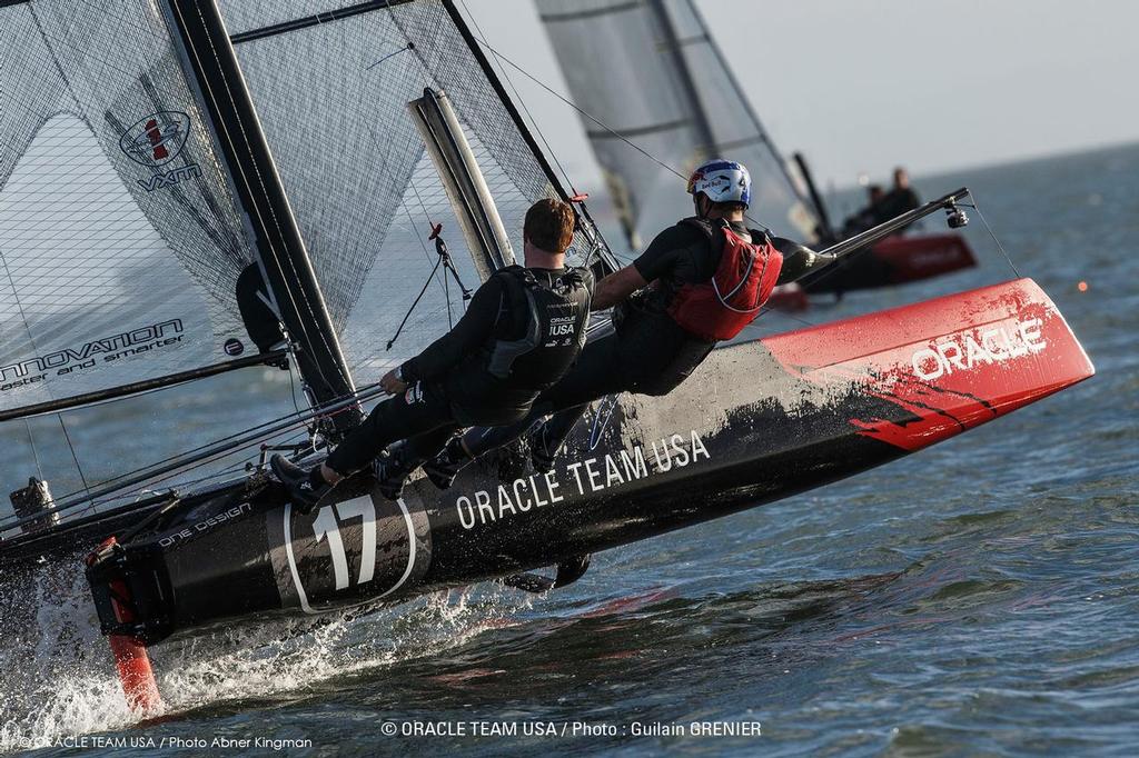Oracle Team USA, San Francisco Bay, Practice Sailing, Flying Phantom One Design, Joe Newton, Tom Slingsby © Oracle Team USA media