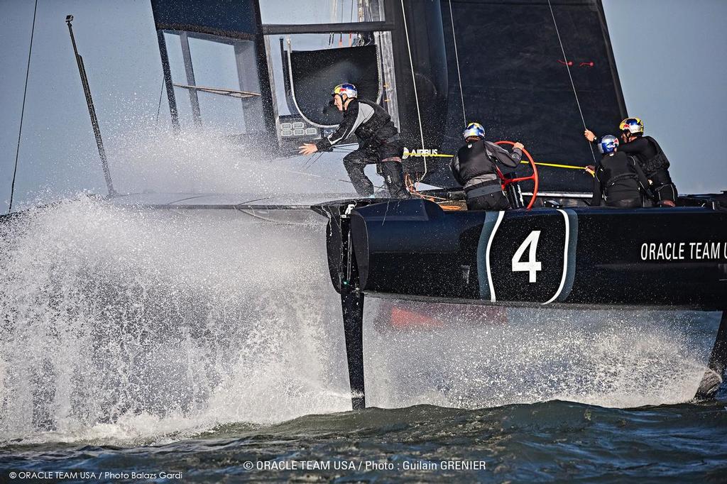 Oracle Team USA training on its new foiling AC45S in San Francisco, United States on February 19, 2015. © Oracle Team USA/Balazs Gardi http://www.oracleteamusa.com