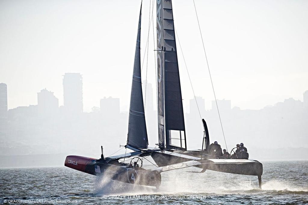 Oracle Team USA training on its new foiling AC45S in San Francisco, United States on February 19, 2015. © Oracle Team USA/Balazs Gardi http://www.oracleteamusa.com