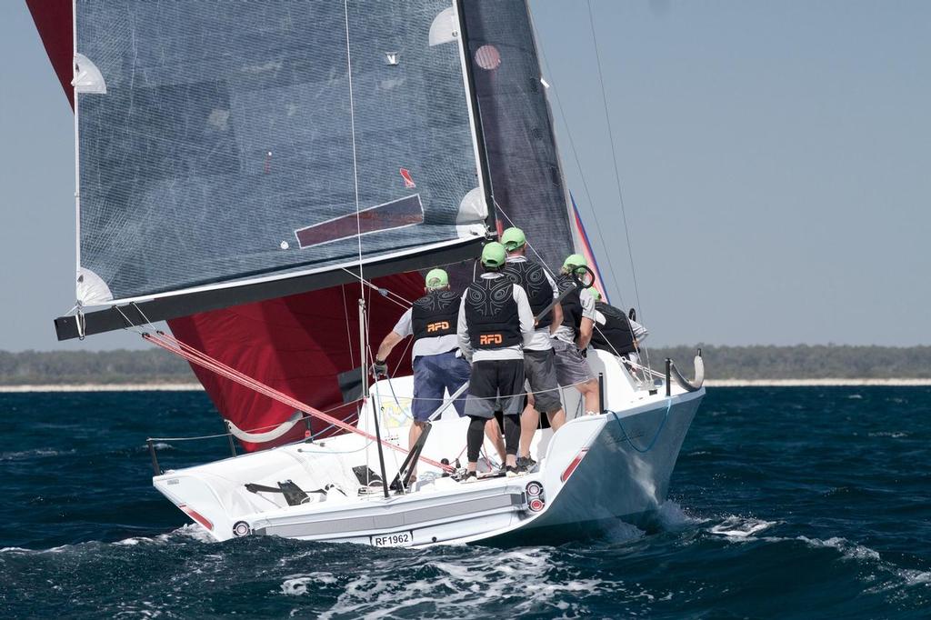 Peter Chappell's radical, full carbon The Cadillac. The 9.4 metre boat weighs in at just 1000kgs and showed some startling downhill speed. © Bernie Kaaks