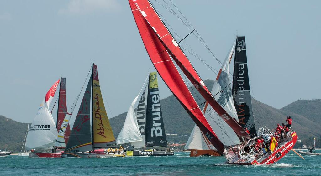 February 7, 2014. The Team Vestas Wind In-Port Race Sanya; The fleet © Volvo Ocean Race http://www.volvooceanrace.com