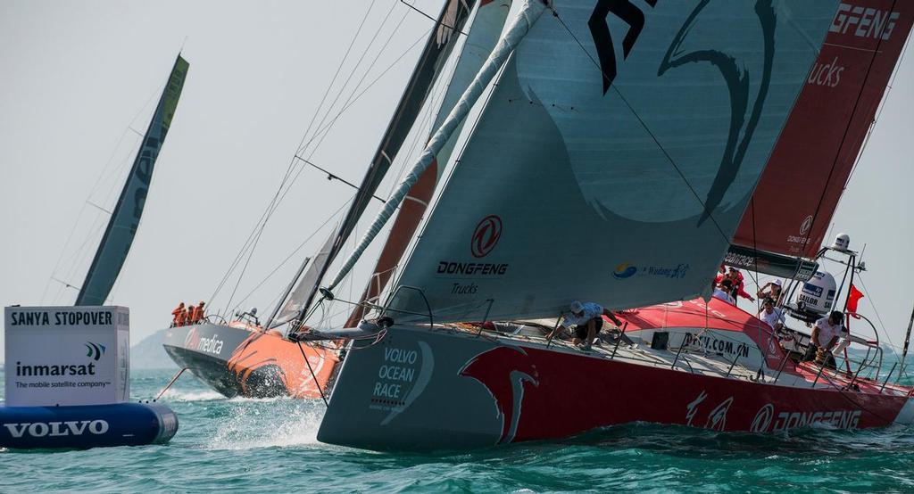 February 7, 2014. The Team Vestas Wind In-Port Race Sanya; Dongfeng Race Team and Team Alvimedica © Volvo Ocean Race http://www.volvooceanrace.com