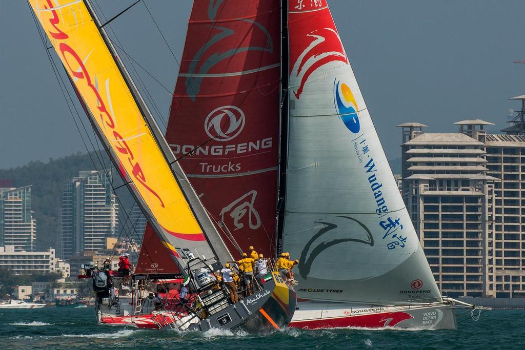 February 7, 2014. The Team Vestas Wind In-Port Race Sanya; Dongfeng Race Team and Abu Dhabi Ocean Racing © Volvo Ocean Race http://www.volvooceanrace.com