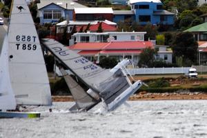 The F18 catamaran Wicked takes a nose-dive at the windward mark in the Crown Series Bellerive regatta. - 2015 Crown Series Bellerive Regatta photo copyright Peter Campbell taken at  and featuring the  class