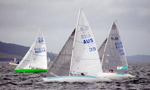 International 2.4mR yachts racing - Richard Fisher in Happy Days (sail #14), Lisa Blackwood in Smilie Face (sail # 39) and Matt Bugg sailing Moshi (sail # 36) - 2015 Crown Series Bellerive Regatta photo copyright Peter Campbell taken at  and featuring the  class