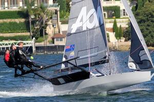 NZ skiff AON finished eight - 2015 JJ Giltinan 18ft Skiff Championship photo copyright Frank Quealey /Australian 18 Footers League http://www.18footers.com.au taken at  and featuring the  class