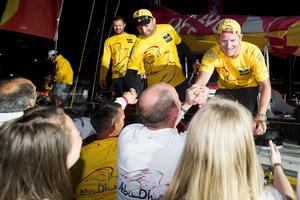 Leg 4 arrivals in Auckland; Abu Dhabi Ocean Racing arrives in Auckland in second place. - Volvo Ocean Race 2014-15 photo copyright Ian Roman / Volvo Ocean Race taken at  and featuring the  class
