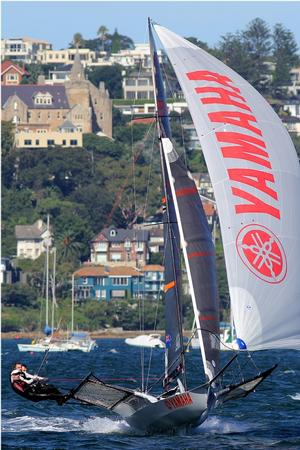 Yamaha, New Zealand's top placing in today's Race 3 - 2015 JJ Giltinan 18ft Skiff Championship photo copyright Frank Quealey /Australian 18 Footers League http://www.18footers.com.au taken at  and featuring the  class