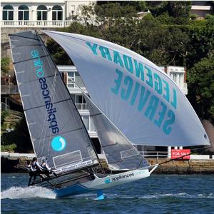 appliancesonline takes off downwind - 2015 JJ Giltinan 18ft Skiff Championship photo copyright Frank Quealey /Australian 18 Footers League http://www.18footers.com.au taken at  and featuring the  class