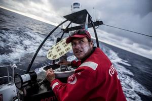 onboard MAPFRE. Antonio Cuervas-Mons 'Neti' opens up the Inmarsat FB 250 dome. He's having a look at the components after the satellite had issues sending and receiving files - Volvo Ocean Race 2014-15 photo copyright Francisco Vignale/Mapfre/Volvo Ocean Race taken at  and featuring the  class