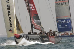 Emirates Team New Zealand NZL84 before the start of their race with Victory Challenge SWE63 on day two of the Louis Vuitton Act 12. 23/6/2006 photo copyright Chris Cameron/ETNZ http://www.chriscameron.co.nz taken at  and featuring the  class