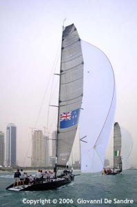 The distinctive transoms of the RC44 are apparent as the class races off Dubai photo copyright RC44.com taken at  and featuring the  class