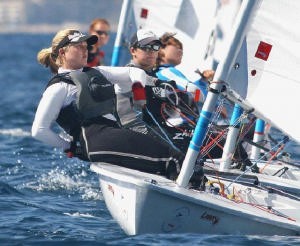 Close racing on day 2 of the Womens laser Radial Worlds photo copyright Rich Roberts http://www.UnderTheSunPhotos.com taken at  and featuring the  class
