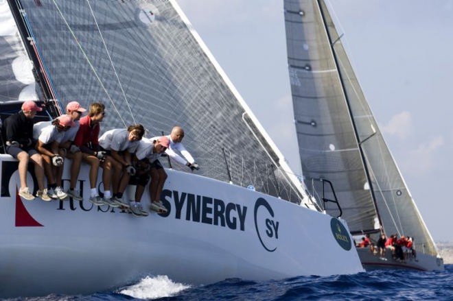 SYNERGY, Russian TP52 <br />
Malta, 17 10 2006 Rolex Middle Sea Race 2006 Sinergy & Brave  ©  Rolex / Carlo Borlenghi http://www.carloborlenghi.net