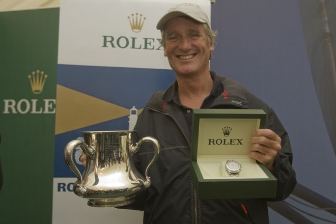 Mike Slade with the line honours trophies, Rolex Fastnet 2007 ©  Rolex / Carlo Borlenghi http://www.carloborlenghi.net