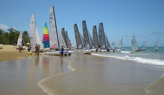 Heading out to the start line - Zhik Mission Beach Regatta © Tom Orr