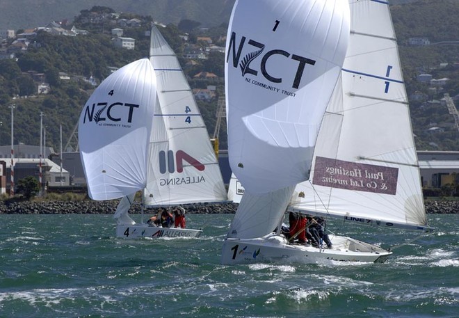 Close racing in the 2009 CentrePort International Youth Match Racing Championships - CentrePort International Youth Match Racing Championships © Chris Coad Photography http://www.chriscoad.co.nz/