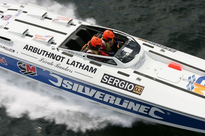 Buzzi Bullet Offshore Racing, Buzzi Bullet, British. SuperSport Class. <br />
Drew Langdon, Jan Falkowski. Powerboat P1 World Championship.<br />
The UIM Powerboat P1 German Grand Prix of the Sea.Travemunde, Germany<br />
June 29th - July 1st 2007. ©  © Powerboat P1 World Championship http://www.powerboatp1.com