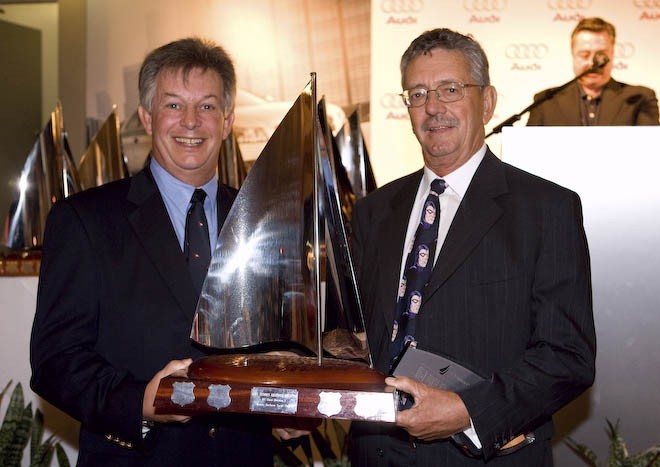 Audi Sydney Harbour Regatta 2008, Middle Harbour Yacht Club, Sydney <br />
Audi CEO Joerg Hofmann with Peter Sorensen (r) ©  Andrea Francolini / Audi http://www.afrancolini.com