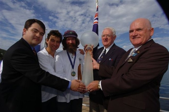 Mr Artyom Kozhin, First Secretary, Embassy of the Russian Embassy Canberra read out a message from the Russian Ambassador to Australia and awarded Fedor a commemorative medal. Mr Milton Evans, City of Albany Mayor, presented Fedor with the ’City of Albany Antarctica Cup Medal’ and Bob Williams chairman of the Antarctica Cup Ocean Race management team presented Fedor with the perpetual ’Antarctica Cup’ trophy. © Antarctica Cup Racetrack http://www.antarcticacup.com