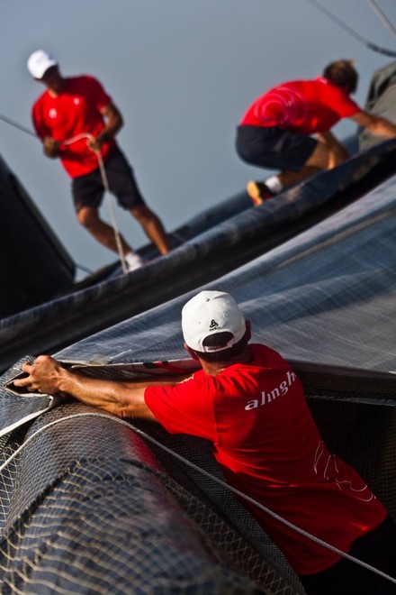 On board Alinghi 5 in Ras Al Khaimah &copy; Guido Trombetta/Team Alinghi