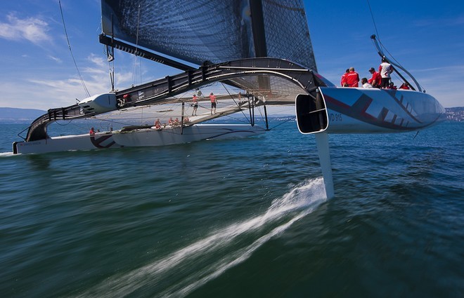 Second day of sailing for Alinghi 5 on Lake Geneva.<br />
 © Carlo Borlenghi/ Alinghi http://www.alinghi.com