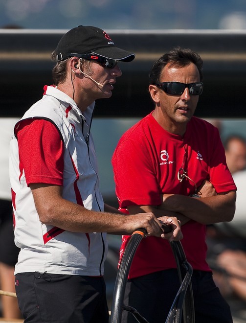 Second day of sailing for Alinghi 5 on Lake Geneva.<br />
Ernesto Bertarelli, Alain Gautier.<br />
 © Carlo Borlenghi/ Alinghi http://www.alinghi.com