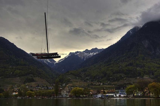 Villeneuve - 16-4 Alinghi - D35 Launch of the Alinghi D35 in Villeneuve. Their DoG multihull is believed to be a larger scale version of this yacht.  © Carlo Borlenghi/ Alinghi http://www.alinghi.com
