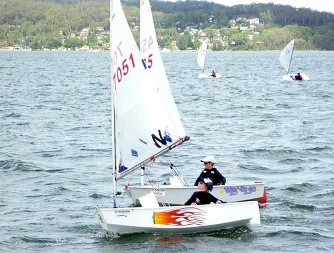 Paddy Gilbert in Predator and James McLennon in Way to Go. - Australian Sabot Championships © Peter McIntosh