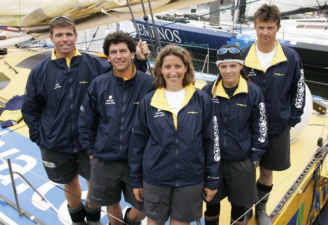 Copyright onEdition 2007©<br />
Dee’s team on the Calais Round Britain Race are (L-R): Nigel King - British, yacht racing expert and Open 60 trainer, Laurent Mahy - Belgian, sail designer for North Sails and professional sailor, Dee Caffari - British, skipper of Aviva, Liz Wardley - Papua New Guinea, professional sailor, Simon Clarke - British, professional sailor and former captain of Hugo Boss.<br />
 © onEdition http://www.onEdition.com