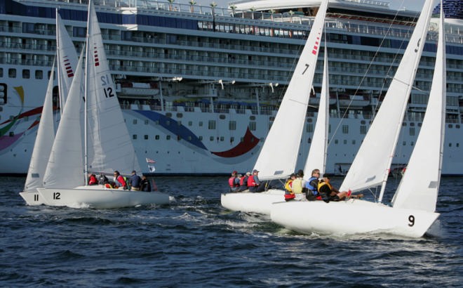 B2s sail. 11 is Finland, 12 is USA Massachusetts, 7 is Great Britain and 9 is New Zealand © Dan Nerney 