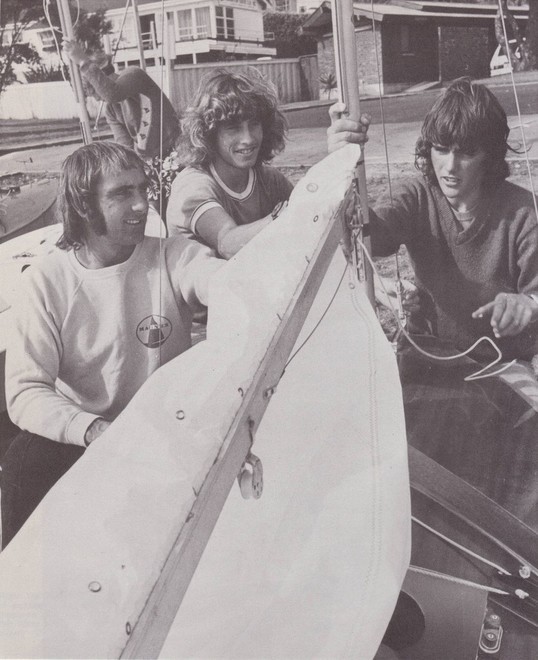 Then NZYF Youth Program Director, Harold Bennett (left) with Russell Coutts (right) rigging a P-class at Murrays bay Sailing Club in 1977.   © Alan Sefton