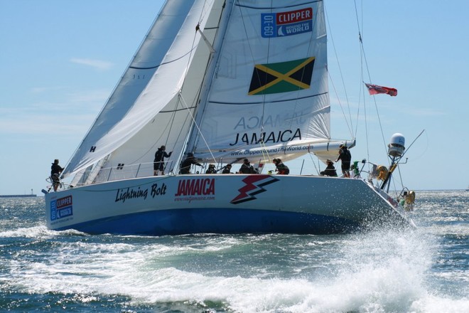 Jamaica Lightning Bolt at the start of race 4 of the Clipper Race 09-10 from Cape Town, South Africa to Geraldton, Western Australia.<br />
 © Clipper Ventures PLC . http://www.clipperroundtheworld.com