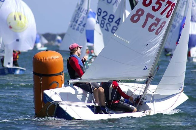 International Cadet Australian Championships - How Bizarre (Skipper Thomas Gordon - crew Joshua Dierickx - International Cadet Australian Championships, Royal Geelong Yacht Club,Victoria © Teri Dodds http://www.teridodds.com