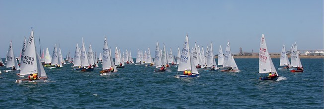 International Cadet Australian Championships - Race 2 fleet away - International Cadet Australian Championships, Royal Geelong Yacht Club,Victoria © Teri Dodds http://www.teridodds.com