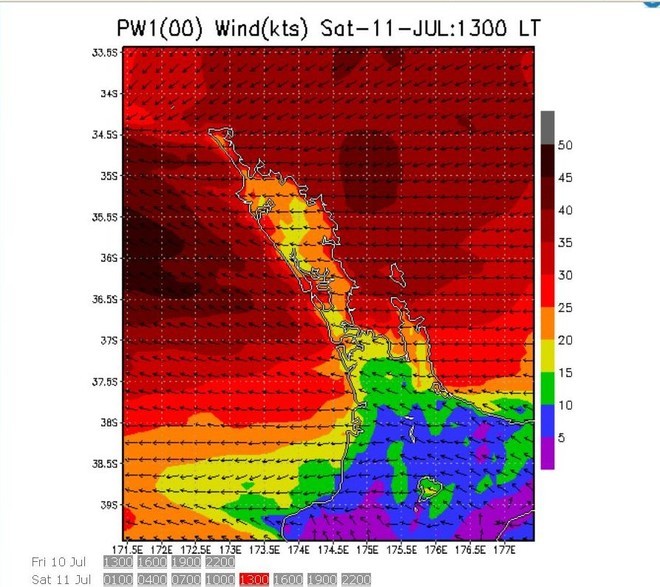 PredictWind - wind strength and direction as at 1300hrs on Saturday 11 July © PredictWind.com www.predictwind.com