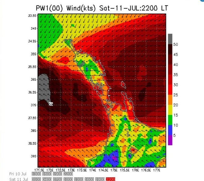 PredictWind - wind strength and direction as at 2200hrs on Saturday 11 July © PredictWind.com www.predictwind.com