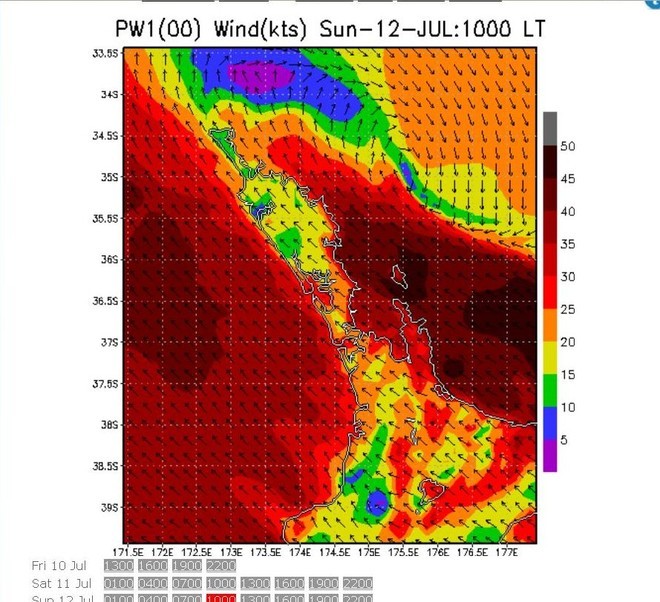 PredictWind - wind strength and direction as at 1000hrs on Sunday 12 July © PredictWind.com www.predictwind.com