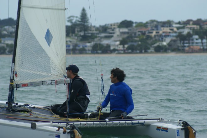 Bruce Kendall checks out the track before the start of the Tornado, Medal Race, Sail Auckland 2007 © Richard Gladwell www.photosport.co.nz