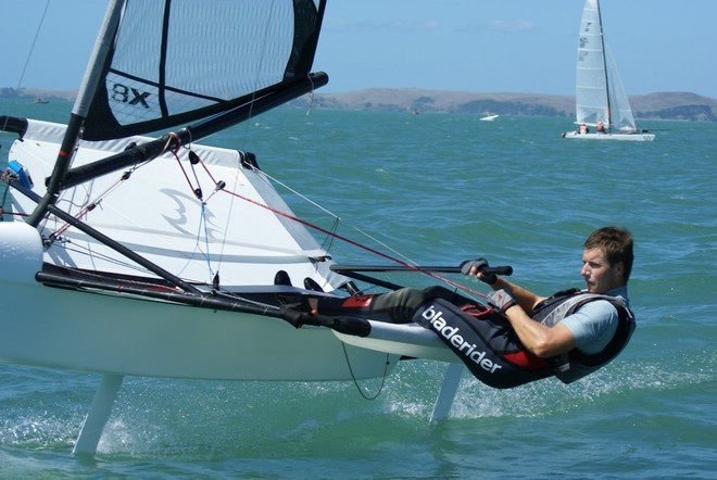 Andrew Brown sailing his Bladerider Foiling Moth which will feature EC6 Carbon rigging from Southern Spars for the 2008 Worlds © Richard Gladwell www.photosport.co.nz