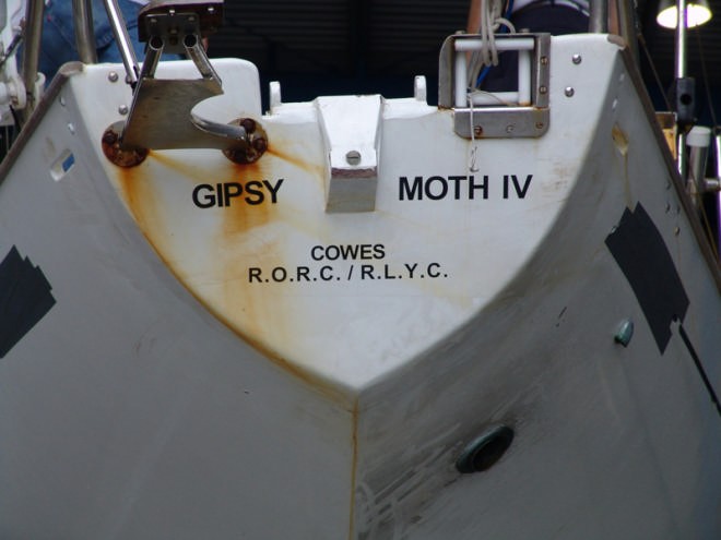 Gypsy Moth IV showing the same signs of ocean miles as she did on her original voyage.  © Richard Gladwell www.photosport.co.nz