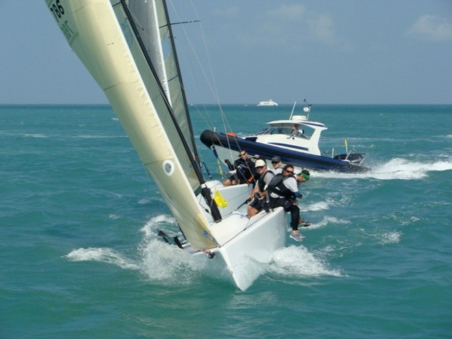 Guy Mossman and his team of Mike Buckley, Skip Baxter, Ben Allen, and Danielle Soriano win the 2010 CMRC Key West Match Race Invitational © Chicago Match Race Center
